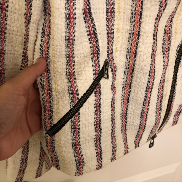 Veronica Beard red And White tweed moto asymmetric blazer zip up Jacket Sz 0 - Picture 8 of 16